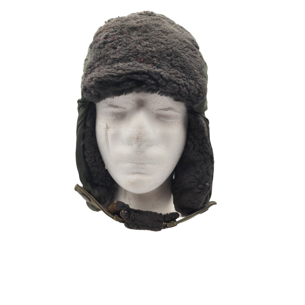 Vintage 1971 US Military‎ B-9B Helmet Flyers Nylon Winter Cap Sage Green Medium
